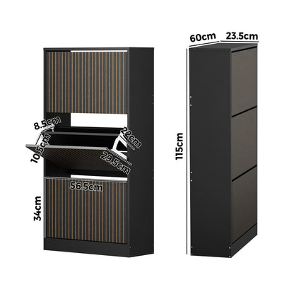 Oikiture Shoe Rack Storage Cabinet 3 Compartments Black-Shoe Storage Cabinet-PEROZ Accessories