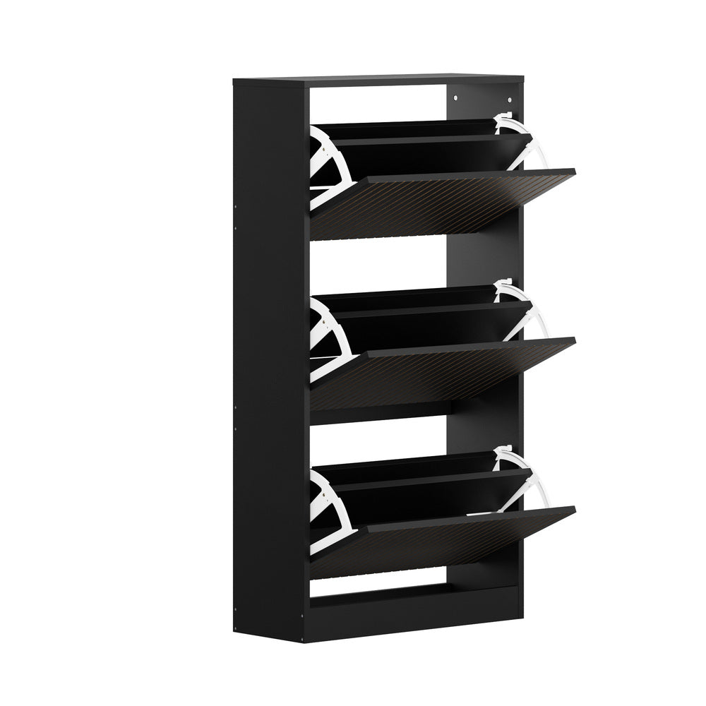 Oikiture Shoe Rack Storage Cabinet 3 Compartments Black-Shoe Storage Cabinet-PEROZ Accessories