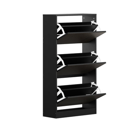 Oikiture Shoe Rack Storage Cabinet 3 Compartments Black-Shoe Storage Cabinet-PEROZ Accessories