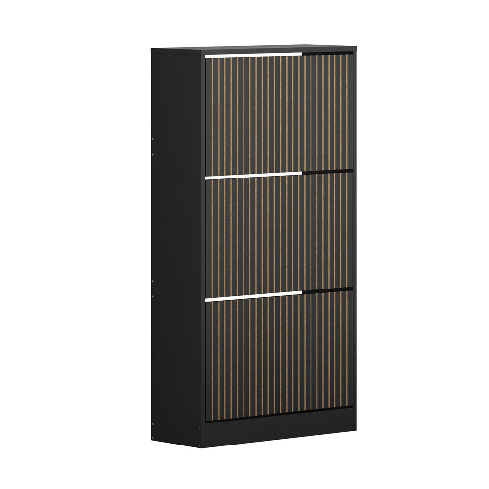 Oikiture Shoe Rack Storage Cabinet 3 Compartments Black-Shoe Storage Cabinet-PEROZ Accessories