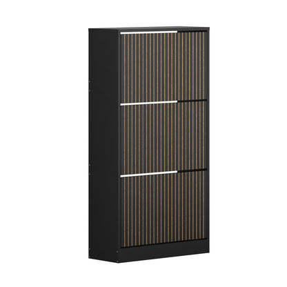 Oikiture Shoe Rack Storage Cabinet 3 Compartments Black-Shoe Storage Cabinet-PEROZ Accessories