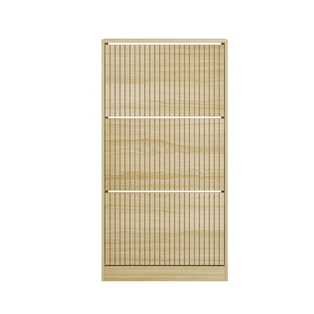 Oikiture Shoe Rack Storage Cabinet 3 Compartments Natural-Shoe Storage Cabinet-PEROZ Accessories