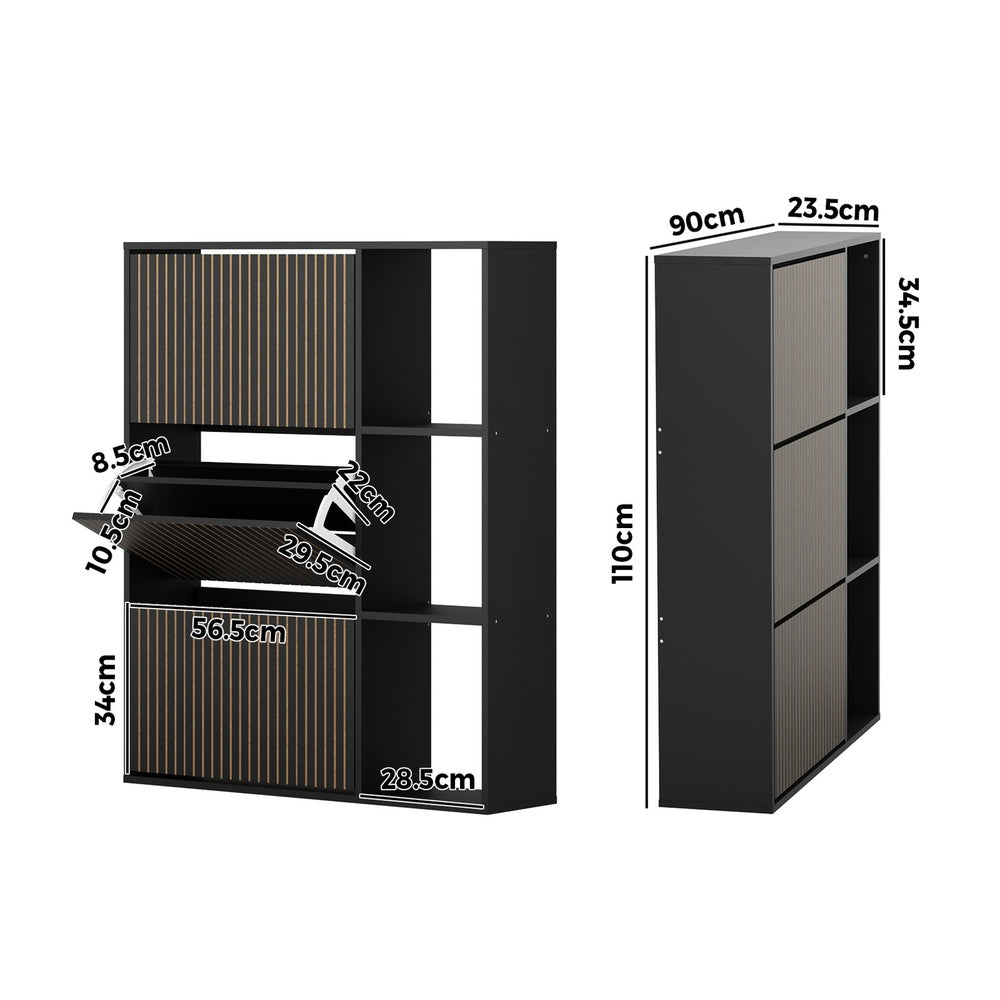 Oikiture Shoe Rack Storage Cabinet with Display Shelves Black-Shoe Storage Cabinet-PEROZ Accessories