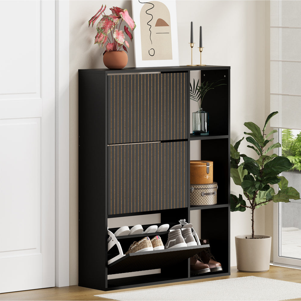 Oikiture Shoe Rack Storage Cabinet with Display Shelves Black-Shoe Storage Cabinet-PEROZ Accessories