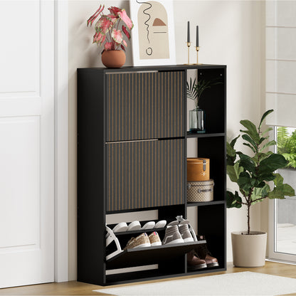 Oikiture Shoe Rack Storage Cabinet with Display Shelves Black-Shoe Storage Cabinet-PEROZ Accessories