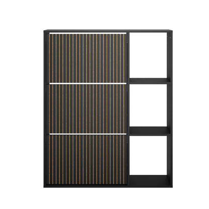 Oikiture Shoe Rack Storage Cabinet with Display Shelves Black-Shoe Storage Cabinet-PEROZ Accessories