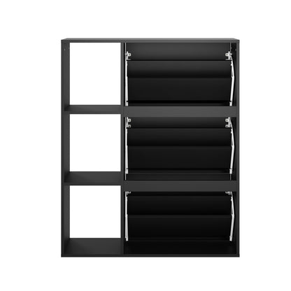 Oikiture Shoe Rack Storage Cabinet with Display Shelves Black-Shoe Storage Cabinet-PEROZ Accessories