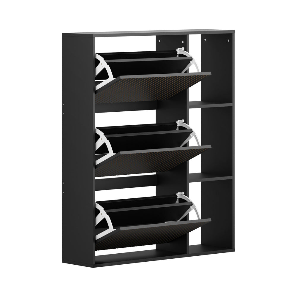 Oikiture Shoe Rack Storage Cabinet with Display Shelves Black-Shoe Storage Cabinet-PEROZ Accessories
