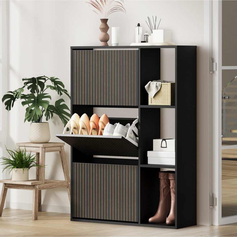 Oikiture Shoe Rack Storage Cabinet with Display Shelves Black-Shoe Storage Cabinet-PEROZ Accessories