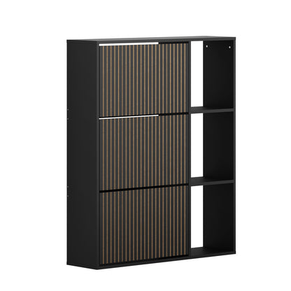 Oikiture Shoe Rack Storage Cabinet with Display Shelves Black-Shoe Storage Cabinet-PEROZ Accessories