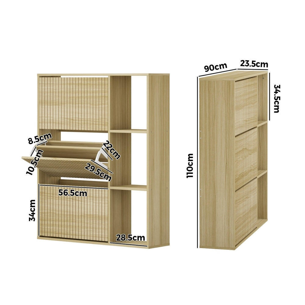 Oikiture Shoe Rack Storage Cabinet with Display Shelves Natural-Shoe Storage Cabinet-PEROZ Accessories