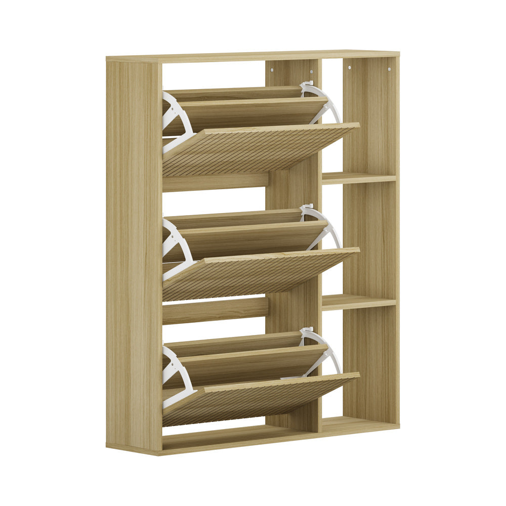 Oikiture Shoe Rack Storage Cabinet with Display Shelves Natural-Shoe Storage Cabinet-PEROZ Accessories