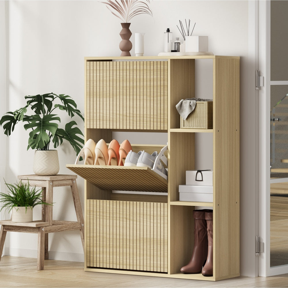 Oikiture Shoe Rack Storage Cabinet with Display Shelves Natural-Shoe Storage Cabinet-PEROZ Accessories