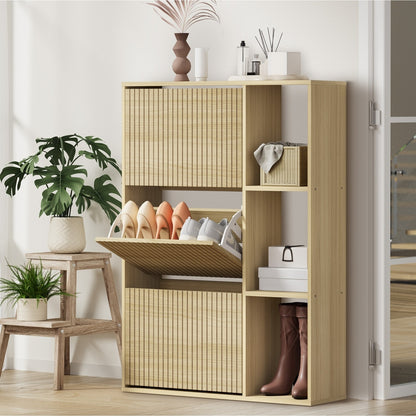 Oikiture Shoe Rack Storage Cabinet with Display Shelves Natural-Shoe Storage Cabinet-PEROZ Accessories