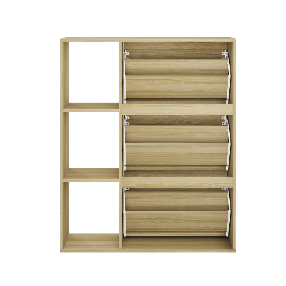 Oikiture Shoe Rack Storage Cabinet with Display Shelves Natural-Shoe Storage Cabinet-PEROZ Accessories