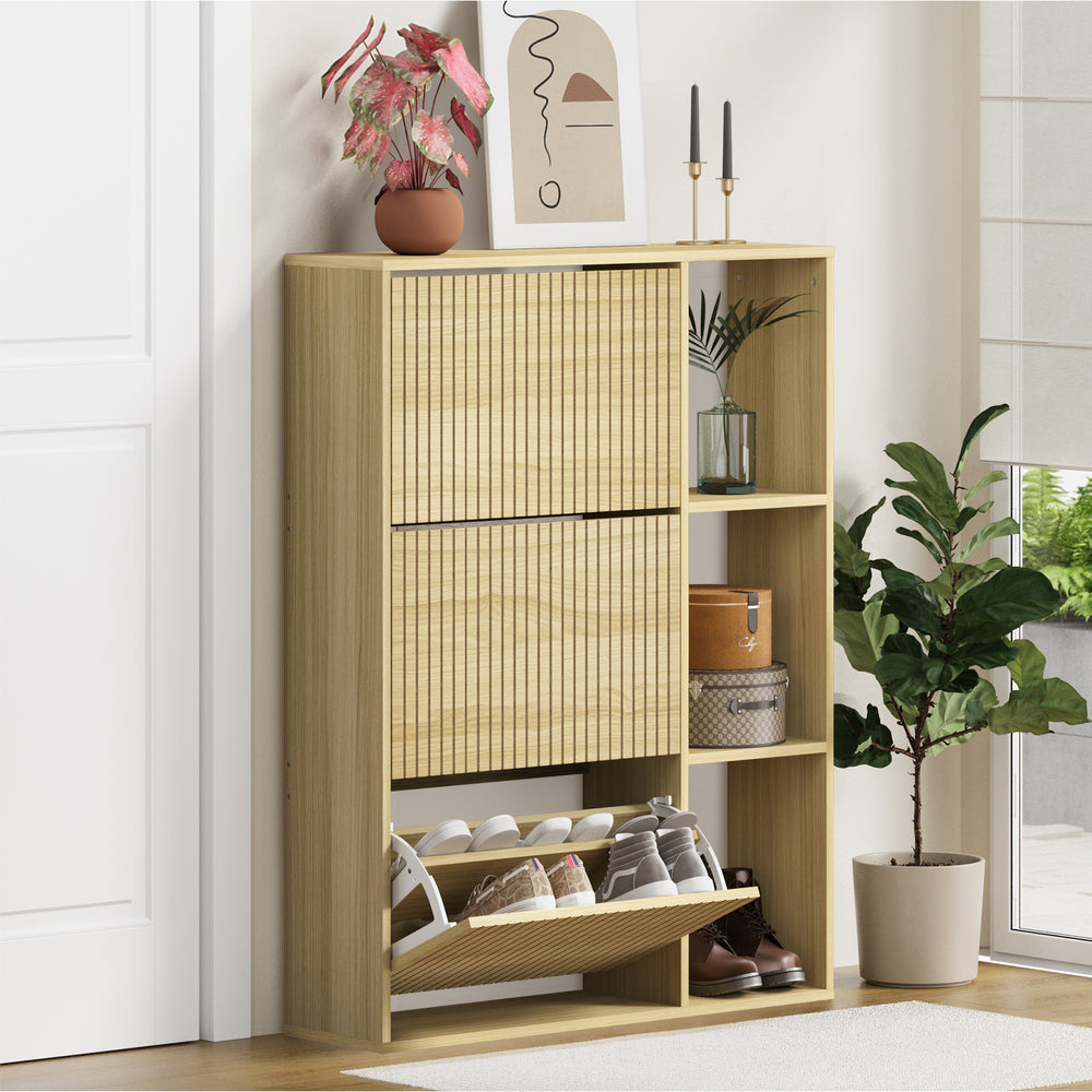 Oikiture Shoe Rack Storage Cabinet with Display Shelves Natural-Shoe Storage Cabinet-PEROZ Accessories