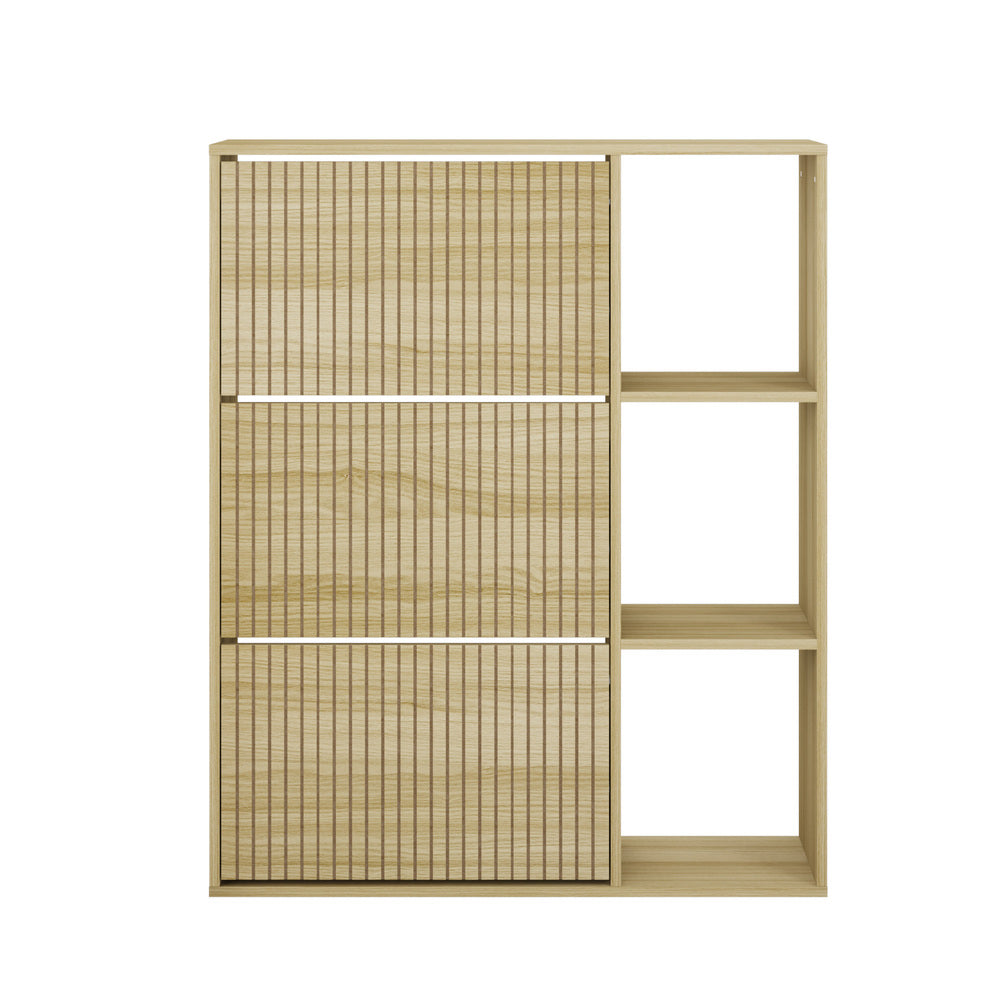 Oikiture Shoe Rack Storage Cabinet with Display Shelves Natural-Shoe Storage Cabinet-PEROZ Accessories