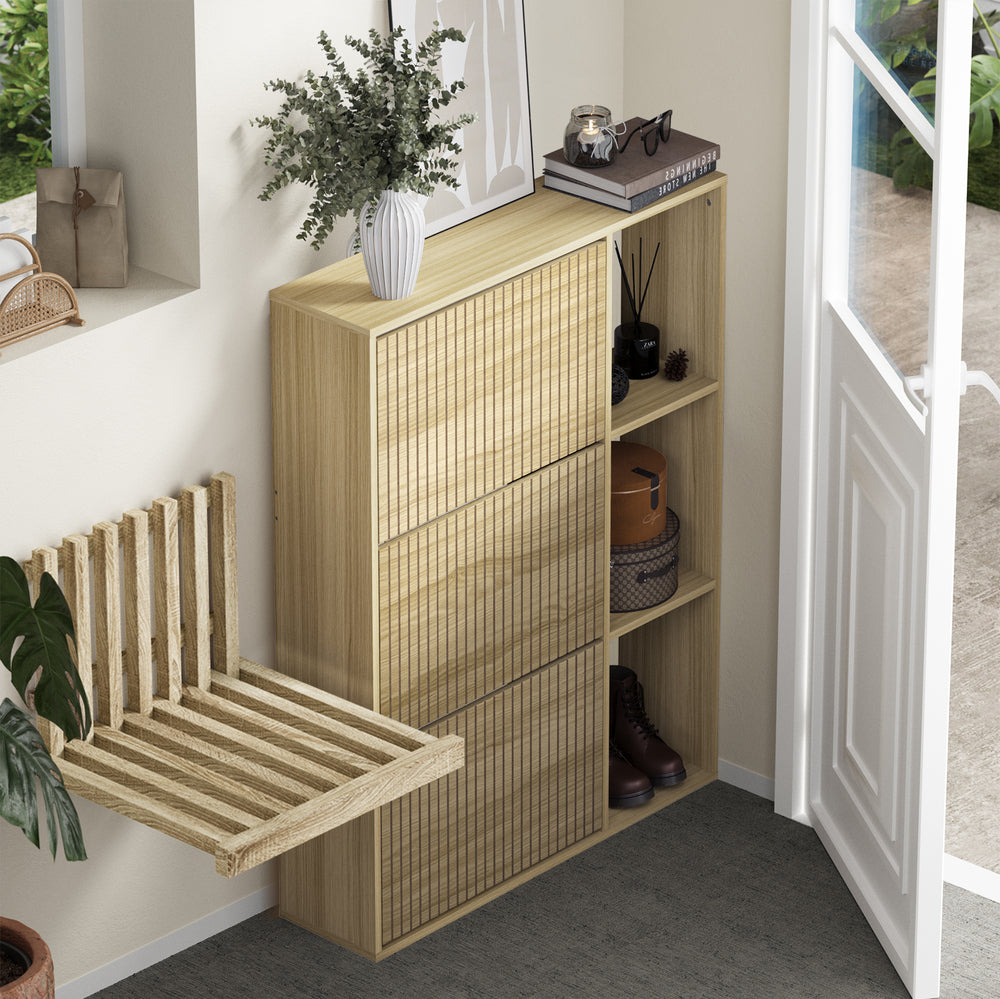 Oikiture Shoe Rack Storage Cabinet with Display Shelves Natural-Shoe Storage Cabinet-PEROZ Accessories