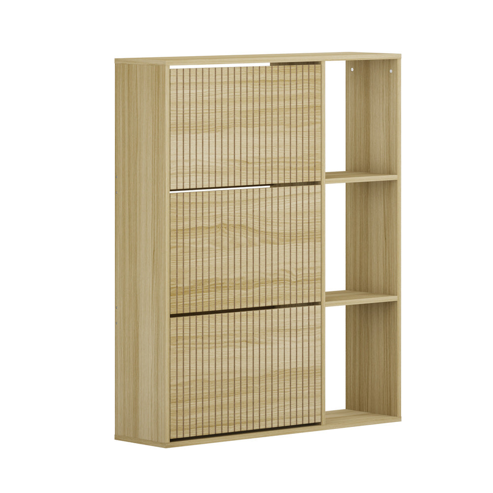 Oikiture Shoe Rack Storage Cabinet with Display Shelves Natural-Shoe Storage Cabinet-PEROZ Accessories