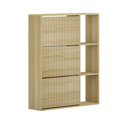 Oikiture Shoe Rack Storage Cabinet with Display Shelves Natural-Shoe Storage Cabinet-PEROZ Accessories