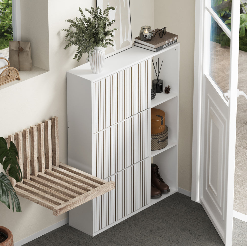 Oikiture Shoe Rack Storage Cabinet with Display Shelves White-Shoe Storage Cabinet-PEROZ Accessories
