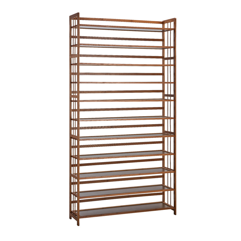 Oikiture Shoe Rack Storage Organizer 11 Shelves Bamboo Brown-Shoe Storage Cabinet-PEROZ Accessories