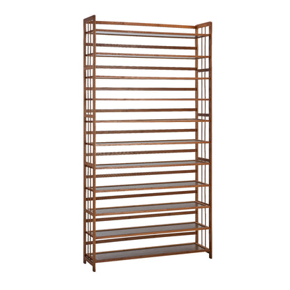 Oikiture Shoe Rack Storage Organizer 11 Shelves Bamboo Brown-Shoe Storage Cabinet-PEROZ Accessories