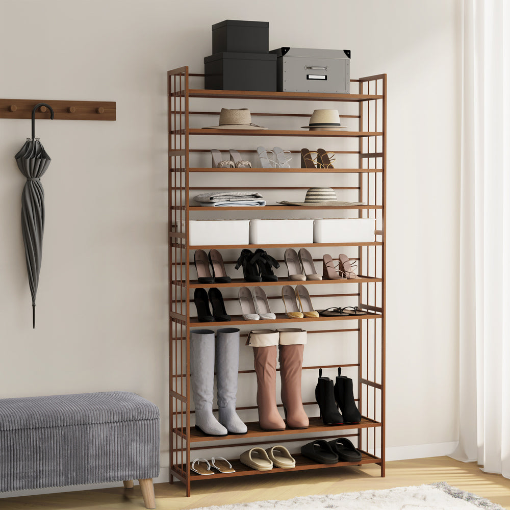 Oikiture Shoe Rack Storage Organizer 11 Shelves Bamboo Brown-Shoe Storage Cabinet-PEROZ Accessories