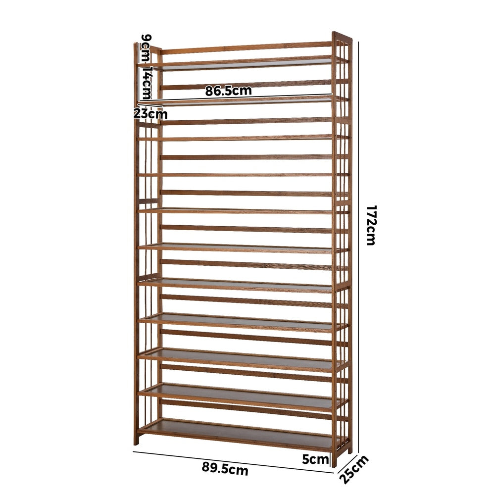 Oikiture Shoe Rack Storage Organizer 11 Shelves Bamboo Brown-Shoe Storage Cabinet-PEROZ Accessories