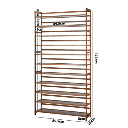 Oikiture Shoe Rack Storage Organizer 11 Shelves Bamboo Brown-Shoe Storage Cabinet-PEROZ Accessories