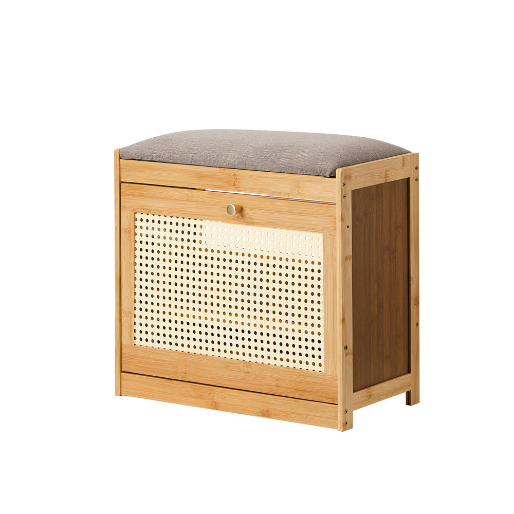 Oikiture Shoe Storage Bench Bamboo Organiser Shelf with Seat 50cm-Shoe Bench-PEROZ Accessories