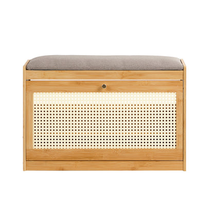Oikiture Shoe Storage Bench Bamboo Organiser Shelf with Seat 70cm-Shoe Bench-PEROZ Accessories