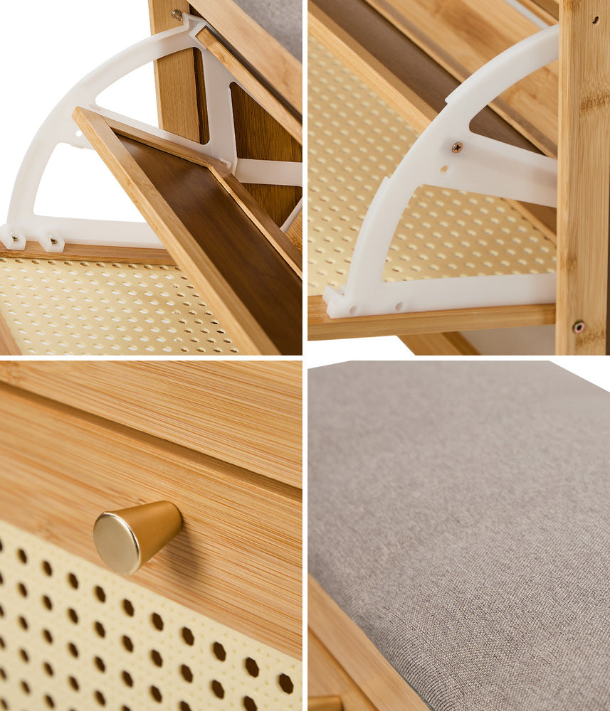 Oikiture Shoe Storage Bench Bamboo Organiser Shelf with Seat 70cm-Shoe Bench-PEROZ Accessories