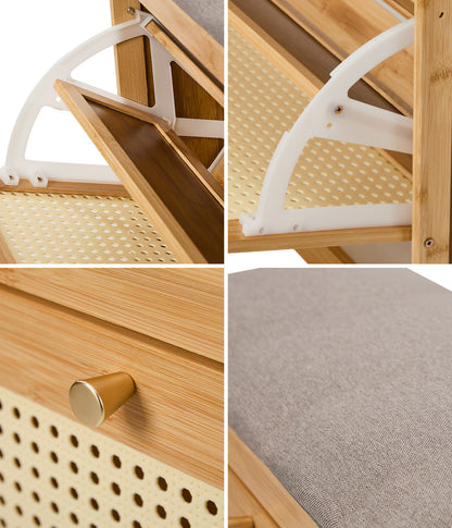 Oikiture Shoe Storage Bench Bamboo Organiser Shelf with Seat 70cm-Shoe Bench-PEROZ Accessories