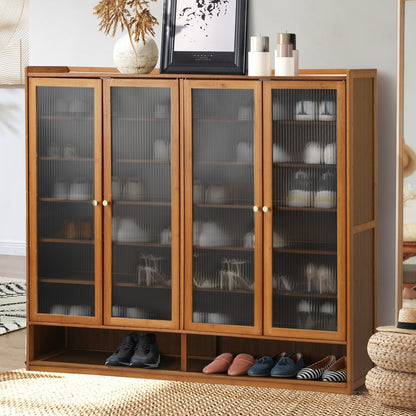 Oikiture Shoe Storage Cabinet 4 Doors 7 Shelves Brown-Shoe Storage Cabinet-PEROZ Accessories