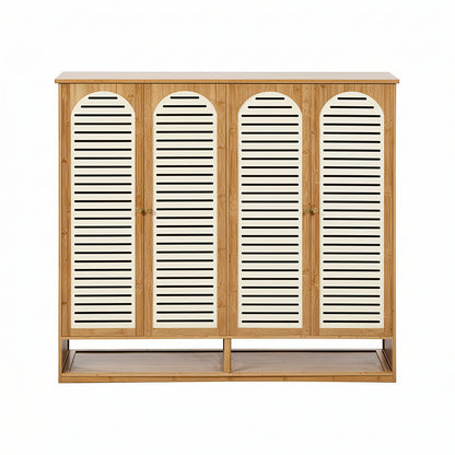 Oikiture Shoe Storage Cabinet 4 Doors Bamboo Shoe Shelf Beige-Shoe Storage Cabinet-PEROZ Accessories
