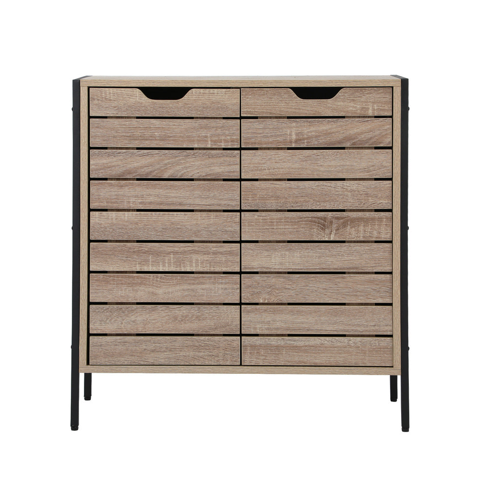 Oikiture Shoes Storage Cabinet 2 Slatted Doors 4 Shelves Brown-Shoe Storage Cabinet-PEROZ Accessories