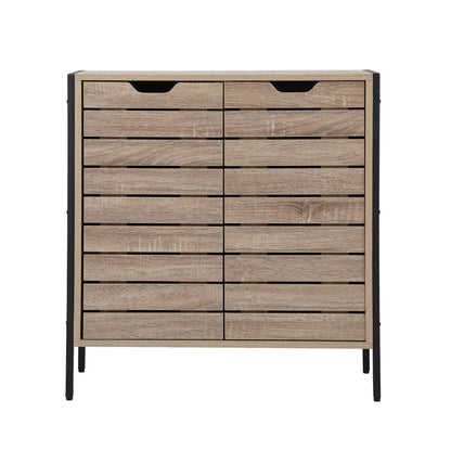 Oikiture Shoes Storage Cabinet 2 Slatted Doors 4 Shelves Brown-Shoe Storage Cabinet-PEROZ Accessories