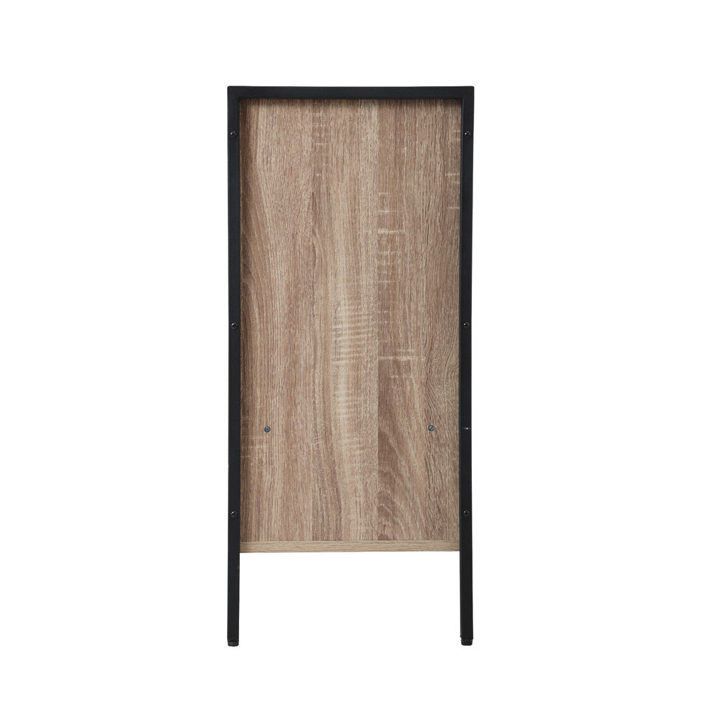 Oikiture Shoes Storage Cabinet 2 Slatted Doors 4 Shelves Brown-Shoe Storage Cabinet-PEROZ Accessories