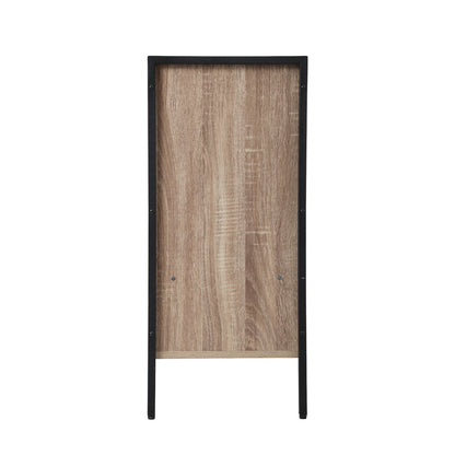 Oikiture Shoes Storage Cabinet 2 Slatted Doors 4 Shelves Brown-Shoe Storage Cabinet-PEROZ Accessories