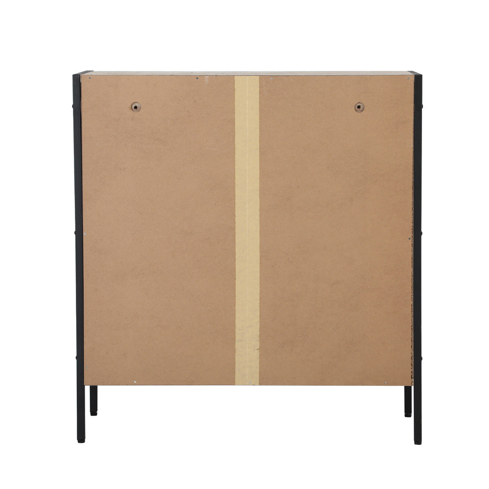 Oikiture Shoes Storage Cabinet 2 Slatted Doors 4 Shelves Brown-Shoe Storage Cabinet-PEROZ Accessories