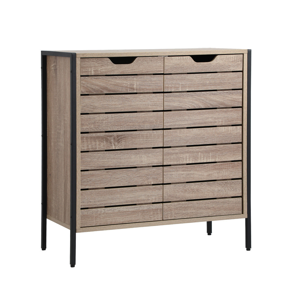 Oikiture Shoes Storage Cabinet 2 Slatted Doors 4 Shelves Brown-Shoe Storage Cabinet-PEROZ Accessories