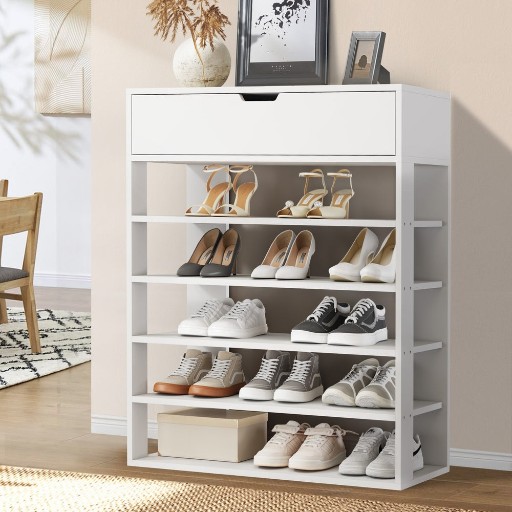Oikiture Shoes Storage Rack 5-tier Shelves with Drawer White-Shoe Storage Cabinet-PEROZ Accessories