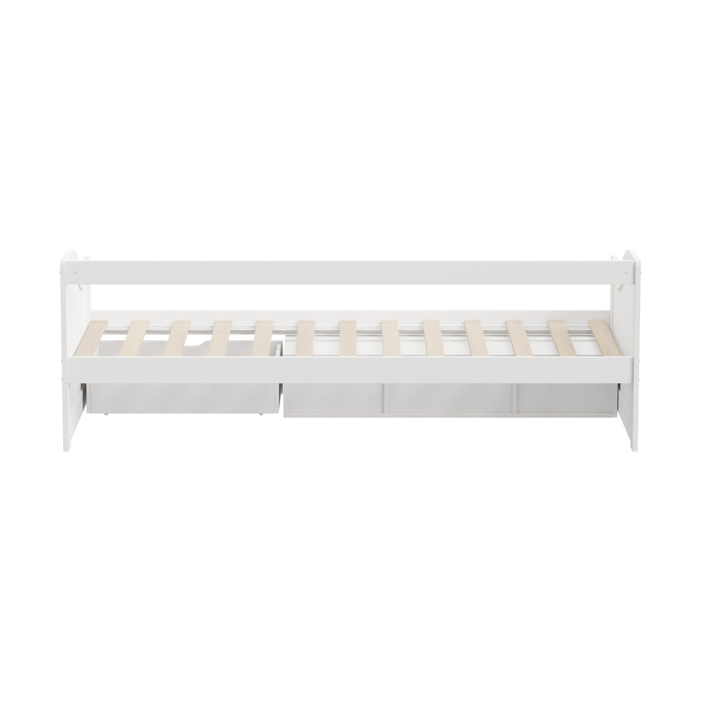 Oikiture Single Kids Bed Frame with Trundle Storage Drawers Timber White-Wooden Bed Frame-PEROZ Accessories