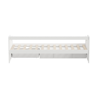 Oikiture Single Kids Bed Frame with Trundle Storage Drawers Timber White-Wooden Bed Frame-PEROZ Accessories