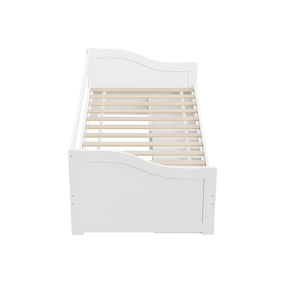 Oikiture Single Kids Bed Frame with Trundle Storage Drawers Timber White-Wooden Bed Frame-PEROZ Accessories