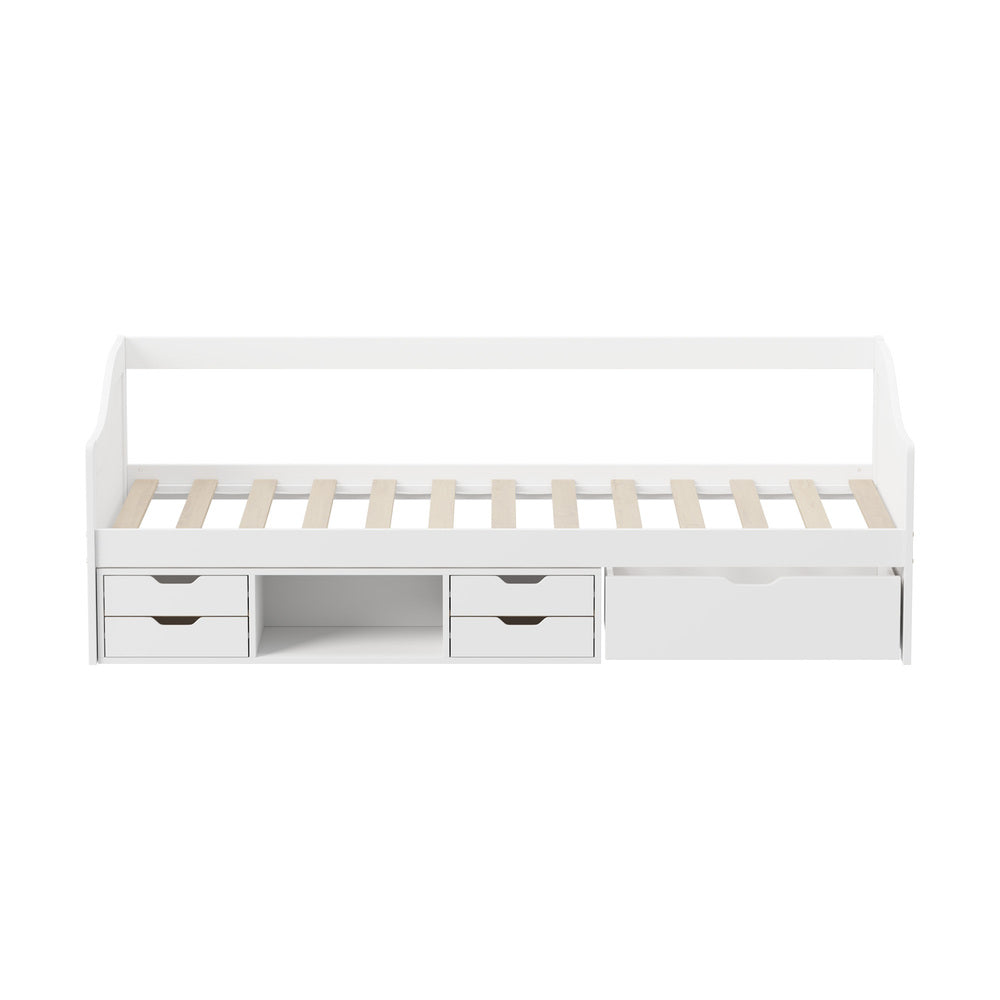 Oikiture Single Kids Bed Frame with Trundle Storage Drawers Timber White-Wooden Bed Frame-PEROZ Accessories