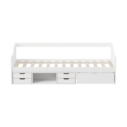 Oikiture Single Kids Bed Frame with Trundle Storage Drawers Timber White-Wooden Bed Frame-PEROZ Accessories