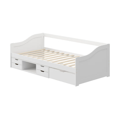 Oikiture Single Kids Bed Frame with Trundle Storage Drawers Timber White-Wooden Bed Frame-PEROZ Accessories