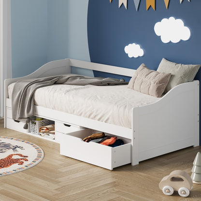 Oikiture Single Kids Bed Frame with Trundle Storage Drawers Timber White-Wooden Bed Frame-PEROZ Accessories